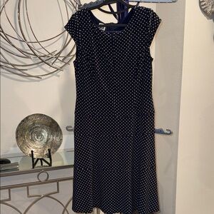 Anne Klein Navy blue and yellow Polka Dot Midi Dress